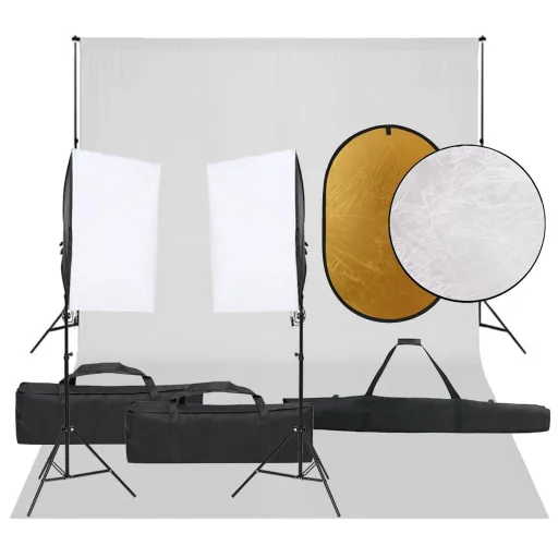 Kit Estúdio Fotográfico c/ Conj. de Iluminação/Fundo/Refletor