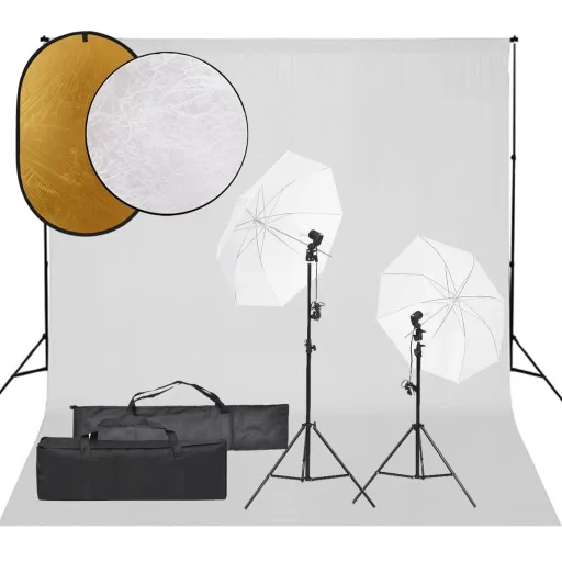 Kit Estúdio Fotográfico c/ Conj. de Iluminação/Fundo/Refletor