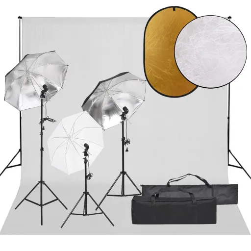 Kit Estúdio Fotográfico c/ Conj. de Iluminação/Fundo/Refletor