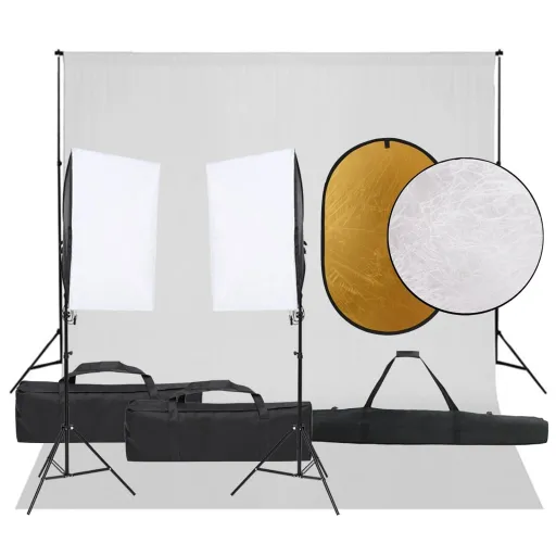 Kit Estúdio Fotográfico c/ Conj. de Iluminação/Fundo/Refletor