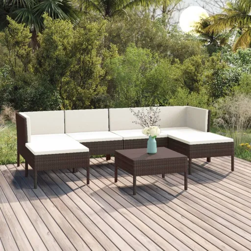 Conjunto Lounge Jardim c/ Almofadões Vime PE Castanho (7 pcs)