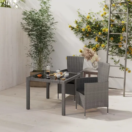 Conjunto Jantar p/ Exterior com Almofadões   Vime Cinzento (3 pcs)