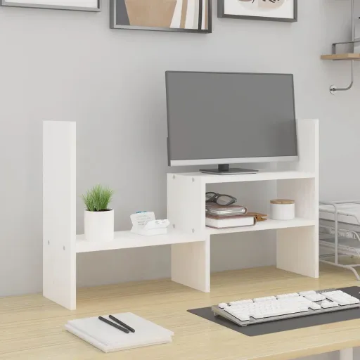 Suporte para Monitor (39-72)X17x43 cm Pinho Maciço Branco