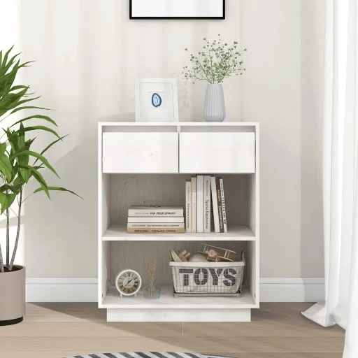 Armário Consola 60x34x75 cm Pinho Maciço Branco