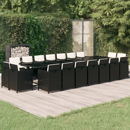 Conjunto Jantar p/ Jardim c/ Almofadões Vime PE Preto (19 pcs)