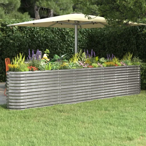 Canteiro Elevado Jardim 332x40x68cm Aço Galvanizado Prateado