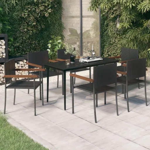 Conjunto de Jantar para Jardim Preto (7 pcs)