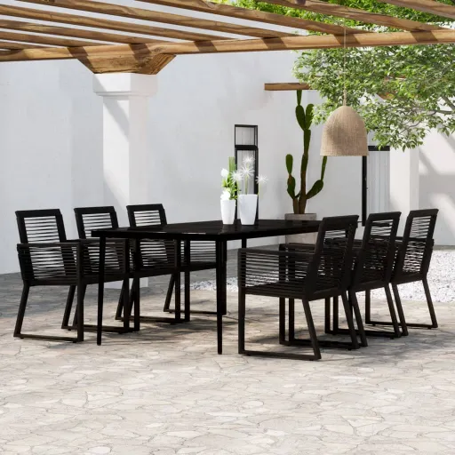 Conjunto de Jantar para Jardim Preto (7 pcs)