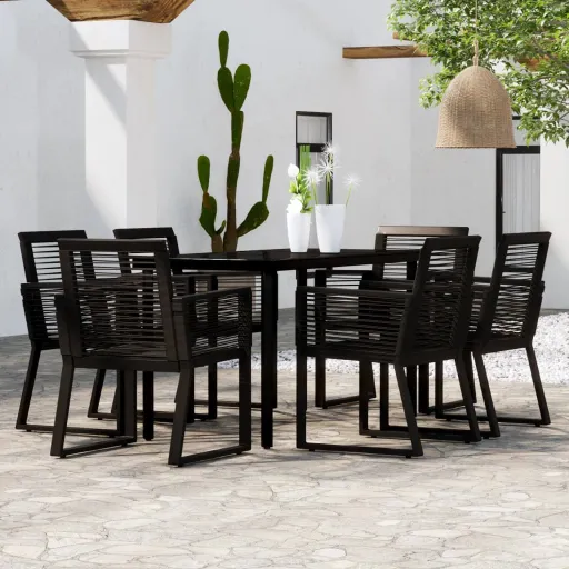 Conjunto de Jantar para Jardim Preto (7 pcs)