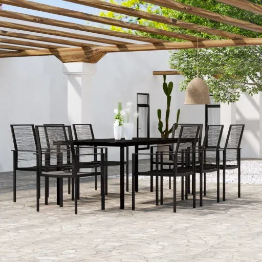 Conjunto de Jantar para Jardim Preto (9 pcs)