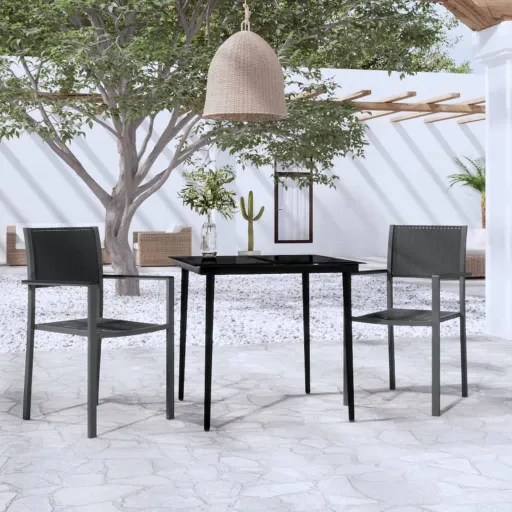 Conjunto de Jantar para Jardim Preto (3 pcs)