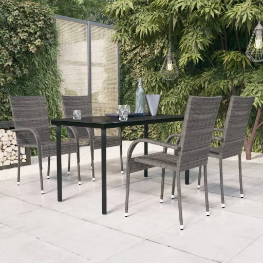 Conjunto de Jantar para Jardim Cinzento e Preto (5 pcs)