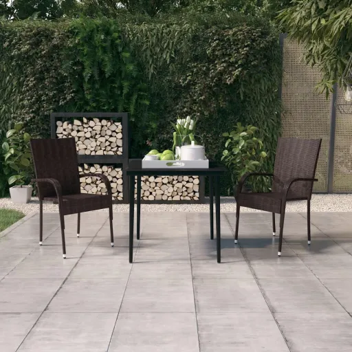Conjunto de Jantar para Jardim Castanho e Preto (3 pcs)