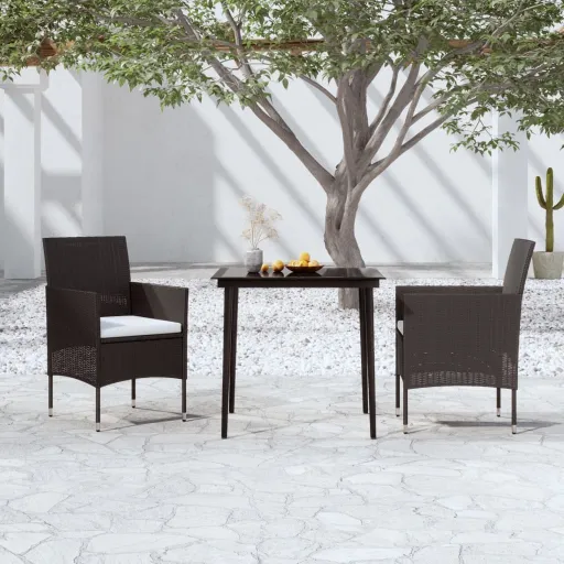 Conjunto de Jantar para Jardim com Almofadões Preto (3 pcs)