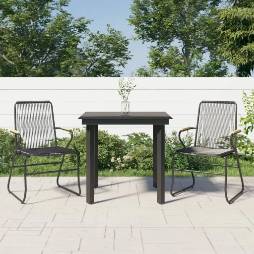 Conjunto de Jantar para Jardim Vime PVC Preto (3 pcs)