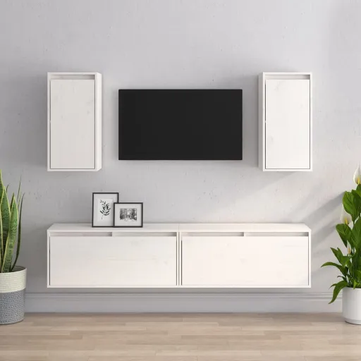 Móveis de TV   Madeira de Pinho Maciça Branco (4 pcs)