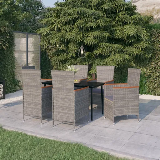 Conjunto de Jantar para Jardim com Almofadões Cinzento (7 pcs)