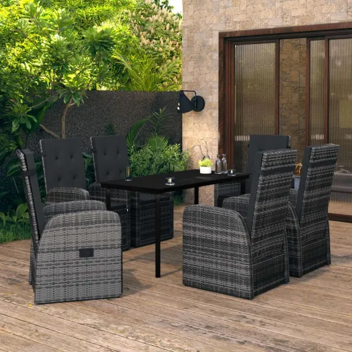 Conjunto de Jantar para Jardim com Almofadões Cinzento (7 pcs)