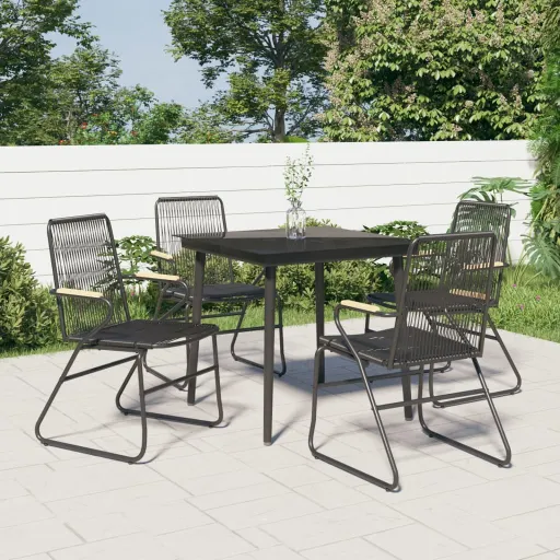 Conjunto de Jantar para Jardim   Vime PVC Preto (5 pcs)