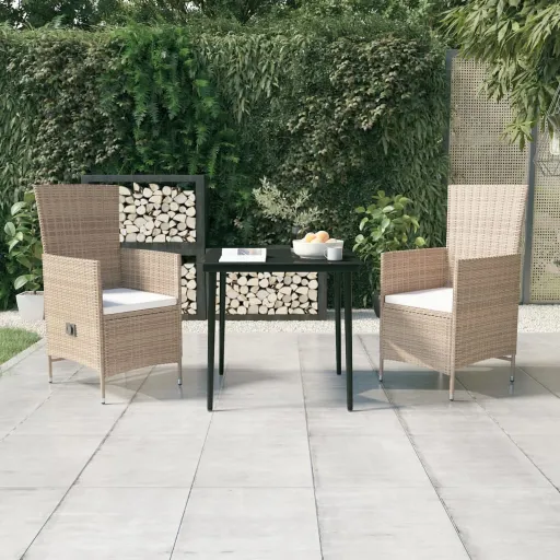 Conjunto de Jantar para Jardim com Almofadões Bege (3 pcs)