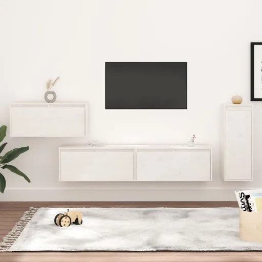 Móveis de TV   Madeira de Pinho Maciça Branco (4 pcs)