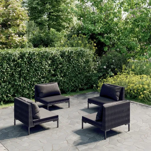 Conj. Lounge Jardim c/ Almofadões Vime PE Cinza-Escuro (4 pcs)