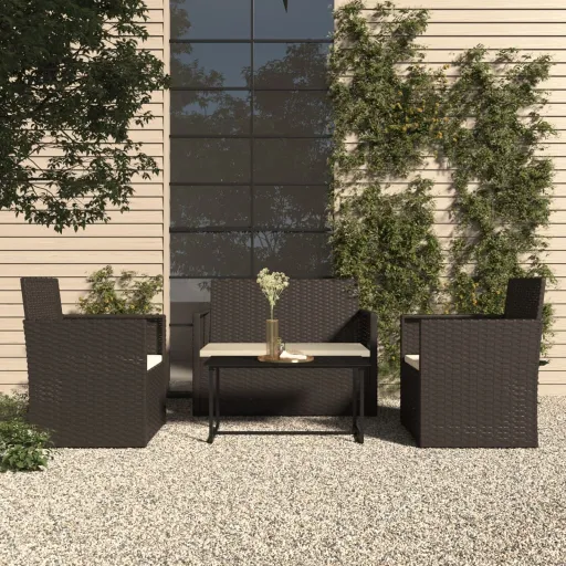 Conjunto Lounge de Exterior c/ Almofadões Vime PE Preto (4 pcs)