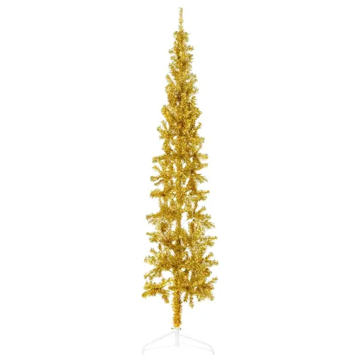 Meia Árvore de Natal Fina com Suporte 210 cm Dourado