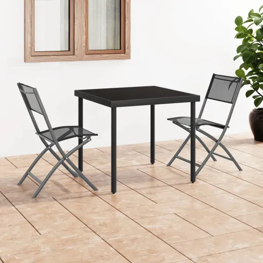 Cadeiras de Exterior Dobráveis   Aço e Textilene Preto (2 pcs)