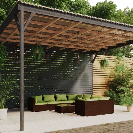 Conjunto Lounge de Jardim c/ Almofadões Vime PE Castanho (9 pcs)