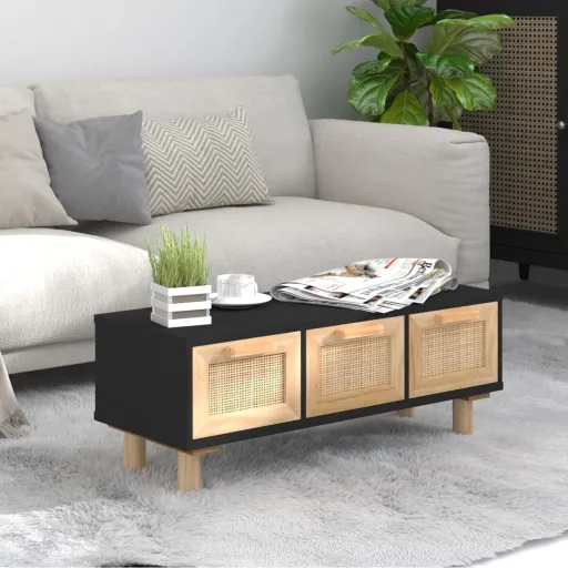 Mesa de Centro 80x40x30 cm Derivados Madeira Pinho Maciço Preto