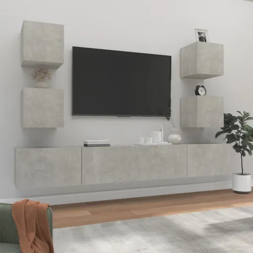 Conjunto Móveis de TV   Madeira Processada Cinzento Cimento (6 pcs)