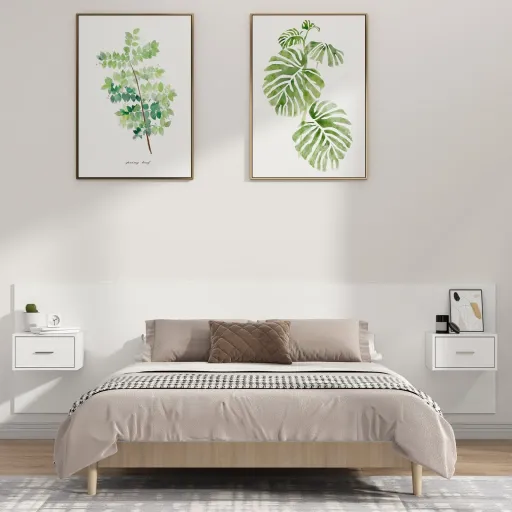 Cabeceira Cama + Armários Madeira Processada Branco