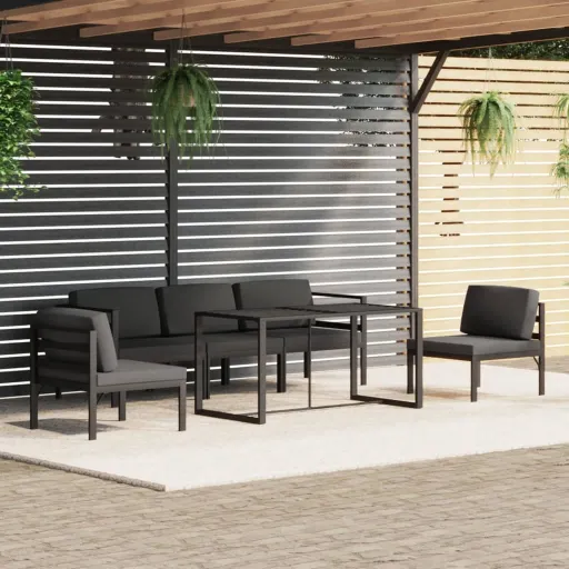 Conjunto Lounge Jardim com Almofadões Alumínio Antracite (6 pcs)
