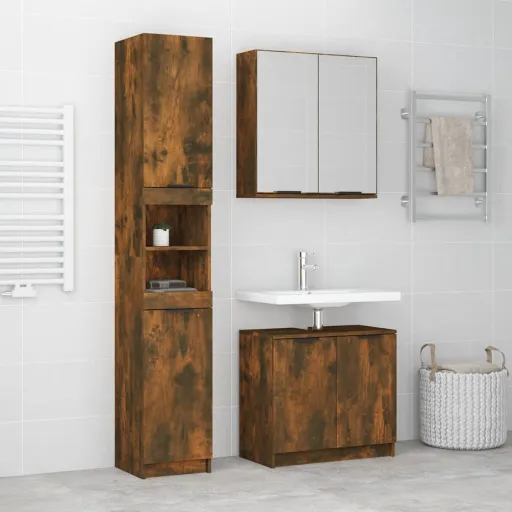 Conjunto Móveis WC Derivados de Madeira Carvalho Fumado (3 pcs)