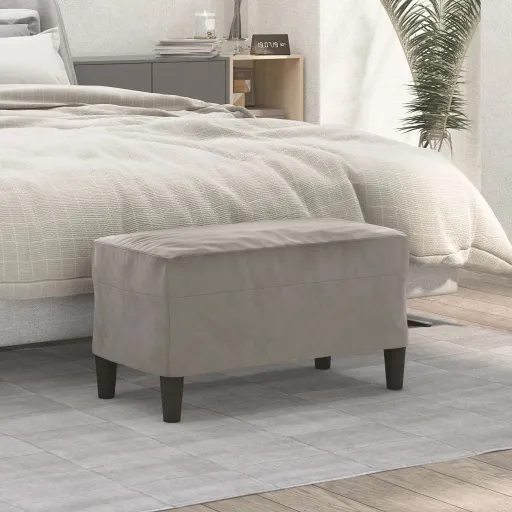 Banco 70x35x41 cm Veludo Cinza-Claro
