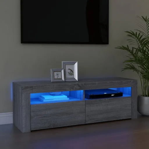 Móvel de TV com Luzes LED 120x35x40 cm Cinzento Sonoma