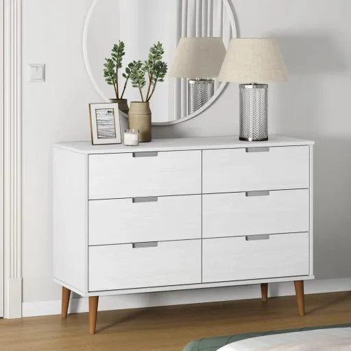 Armário de Gavetas MOLDE 113x40x80 cm Pinho Maciço Branco