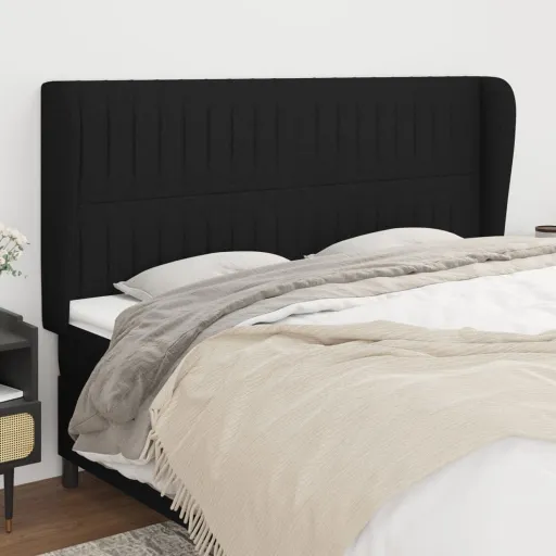 Cabeceira de Cama c/ Abas Tecido 183x23x118/128 cm Preto