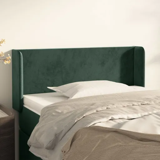 Cabeceira de Cama c/ Abas Veludo 83x16x78/88 cm Verde-Escuro