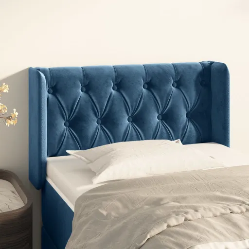 Cabeceira de Cama c/ Abas Veludo 83x16x78/88 cm Azul-Escuro