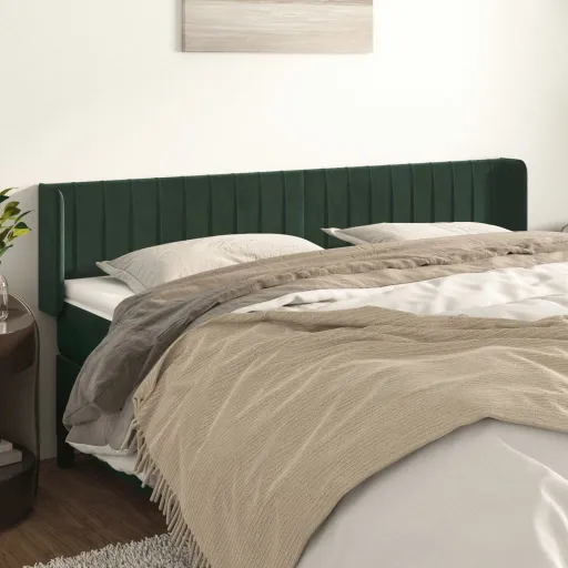 Cabeceira de Cama c/ Abas Veludo 183x16x78/88cm Verde-Escuro