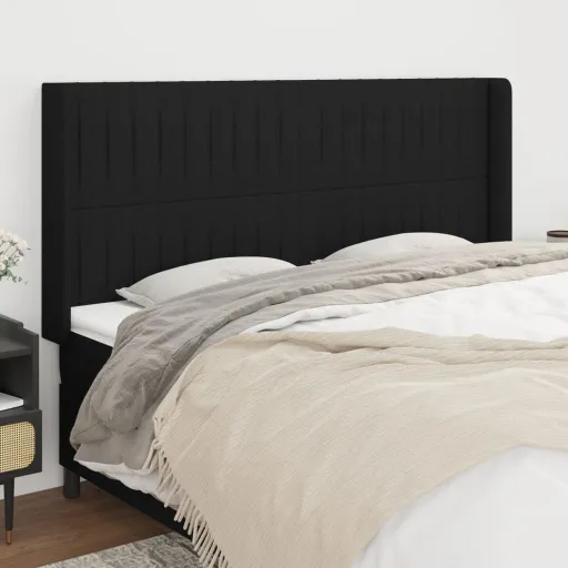 Cabeceira de Cama c/ Abas Tecido 183x16x118/128 cm Preto