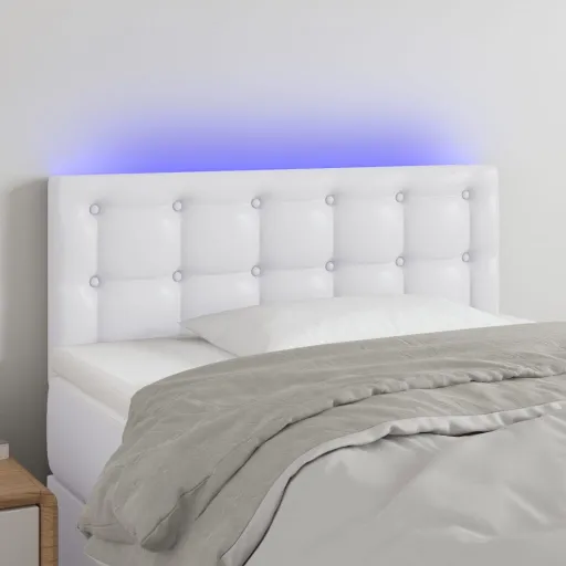 Cabeceira de Cama c/ LED Couro Artificial 80x5x78/88 cm Branco
