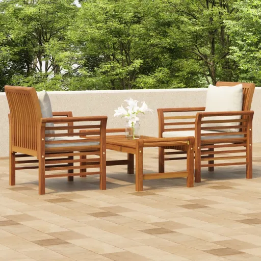 Conjunto Lounge de Jardim c/ Almofadões Acácia Maciça (3 pcs)