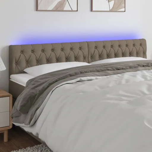 Cabeceira Cama Luzes LED Tecido 200x7x78/88cm Cinza-Acastanhado