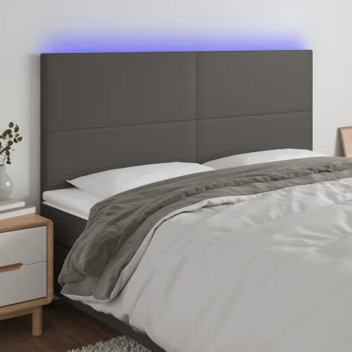 Cabeceira Cama c/ LED Couro Artif. 160x5x118/128 cm Cinzento