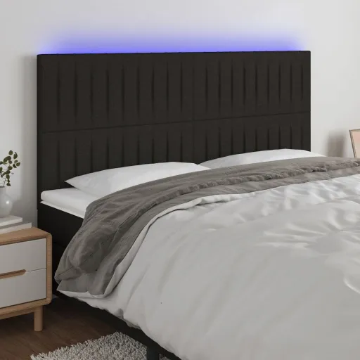 Cabeceira de Cama c/ Luzes LED Tecido 180x5x118/128 cm Preto