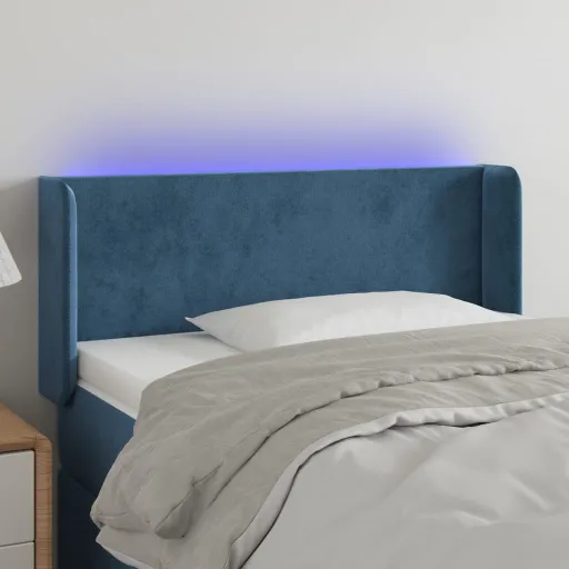 Cabeceira de Cama c/ Luzes LED Veludo 93x16x78/88cm Azul-Escuro