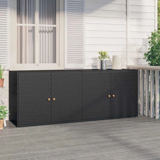 Armário de Jardim Preto 198x55,5x80 cm Vime Sintético